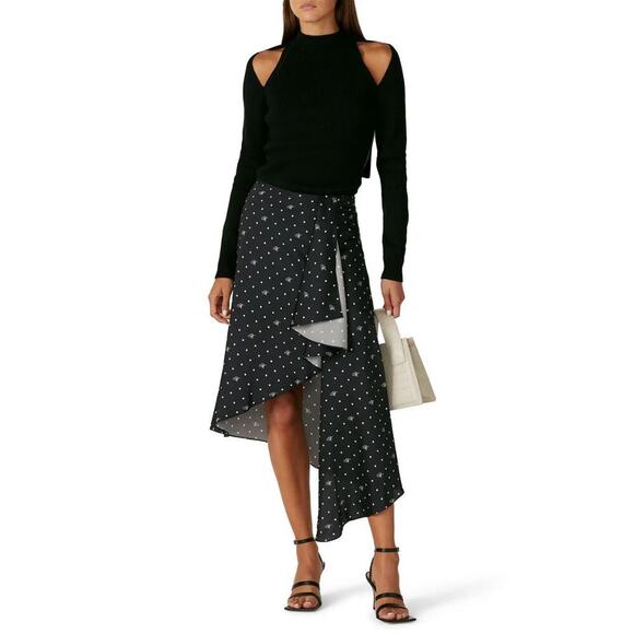 Monse M Dot Cascade Slip Skirt Silk Lined Asymmetrical Black Size 2 NEW - Picture 1 of 10